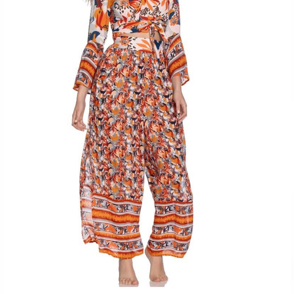 Maaji Compass Cay Floral Wide Leg Palazzo Pants Size Medium